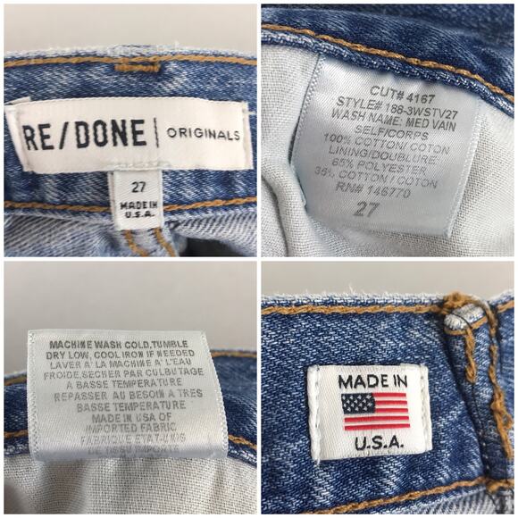 Re/Done Levi's High Rise Stove Pipe Medium Vain Upcycled Raw Hem Crop Jeans READ - Picture 8 of 14